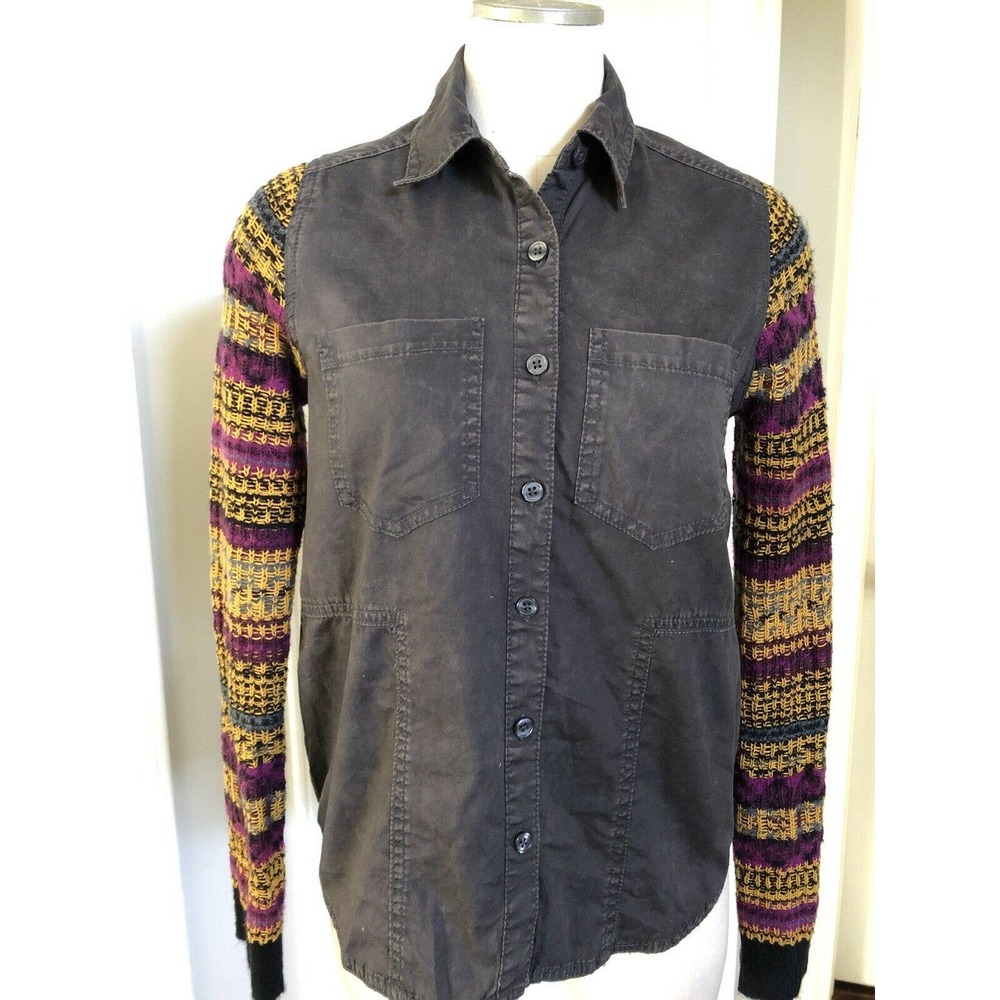 Free People Button Up Sweater Knit Sleeves Top XS